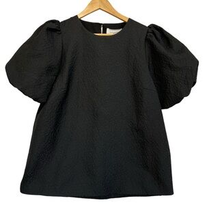 Pomander Place Black Jacquard Lyla Blouse Puff Sleeve Size XL NWOT